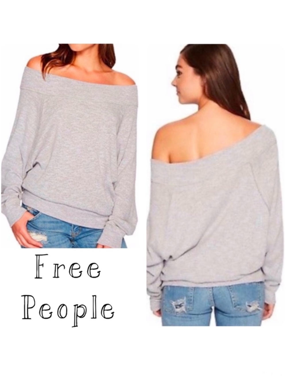 Free People We The Free Stone Grey Palisades Off Shoulder Thermal Sweater Top XS